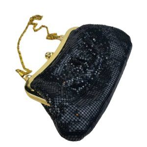 Black mesh purse with goldtone convertible strap